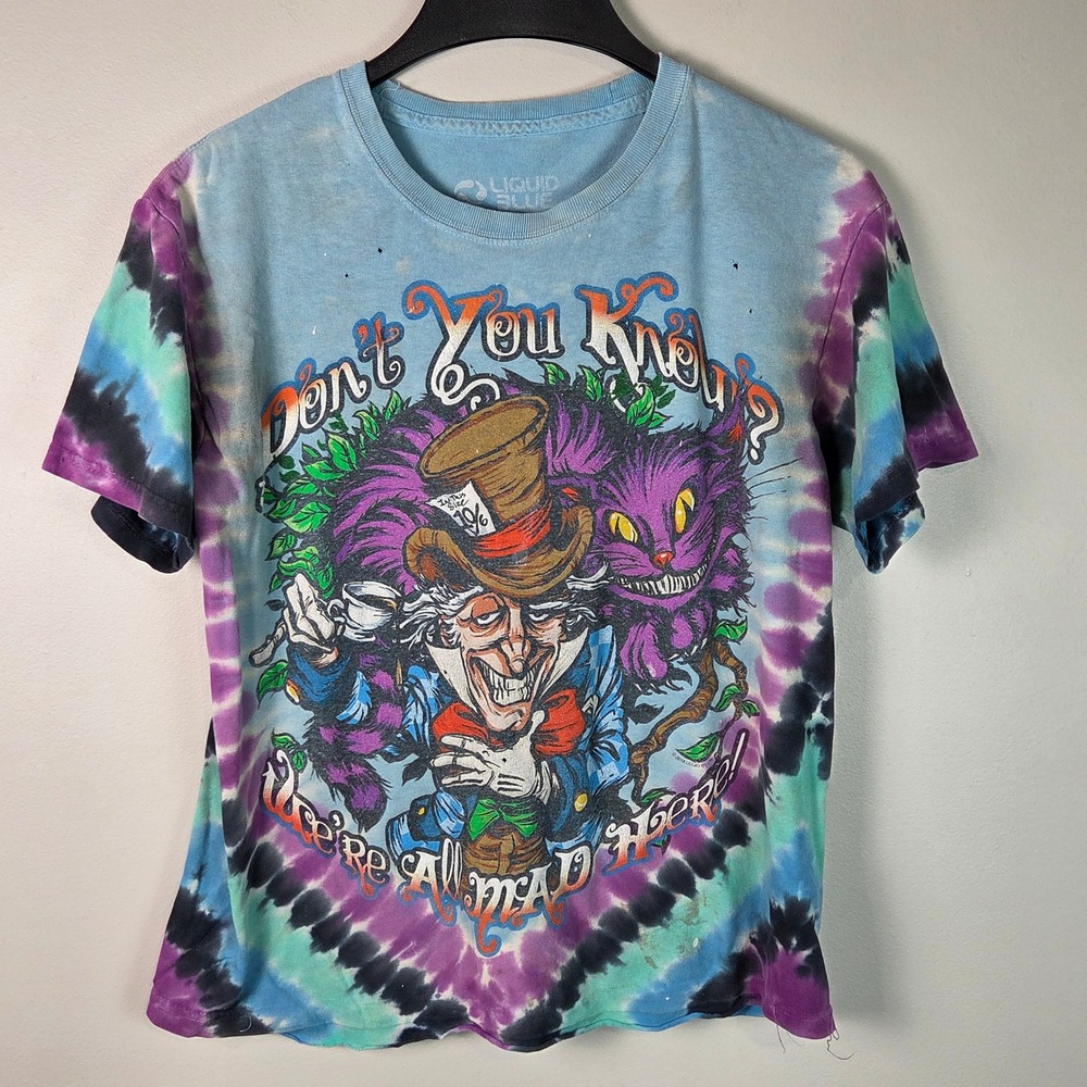 Liquid Blue T-Shirt Unisex S Multi-Color Fair Alice In Wonderland Tie Dye Tee